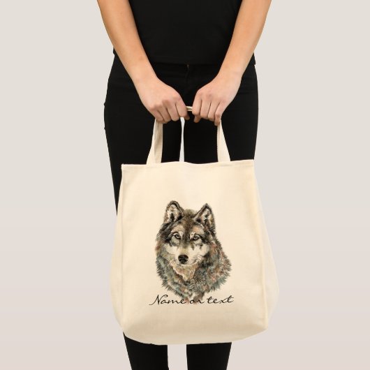 Eigen naam of tekst Wolf waterverf Dier Tote Bag (Voorkant (product))