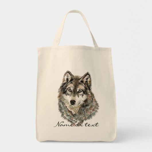Eigen naam of tekst Wolf waterverf Dier Tote Bag (Voorkant)