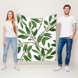 Eigen naam Olive Branch Pattern White Green Leaf Fleece Deken
