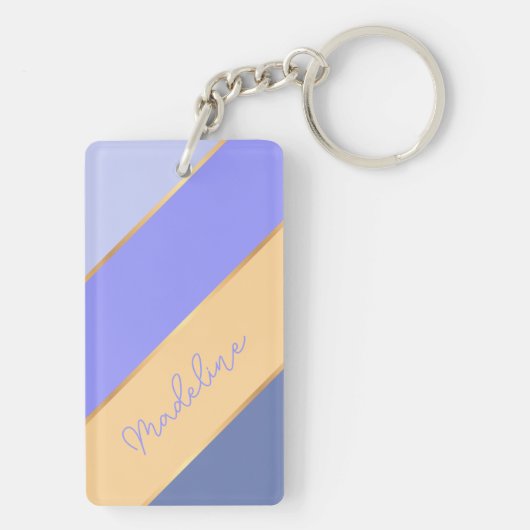Eigen naam op Blue Violet Lavender Sunny Yellow Sleutelhanger (achterkant)