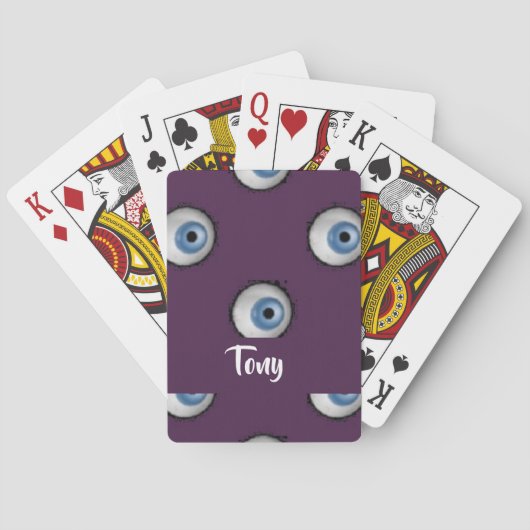 Eigen naam op grote ogen voor paars pokerkaarten (Achterkant)