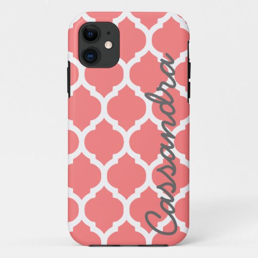 Eigen naam op roze Marokkaanse Trellis Case-Mate iPhone Case (Achterkant)