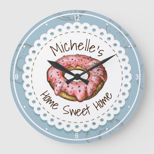 Eigen NAAM Oude donut Sweet Home Fashioned Grote Klok (Voorkant)