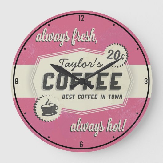 Eigen NAAM Oude Retro 50 Koffiewinkel Winkelcontai Grote Klok (Voorkant)