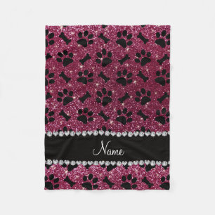 Eigen naam paars glitter botten fleece deken
