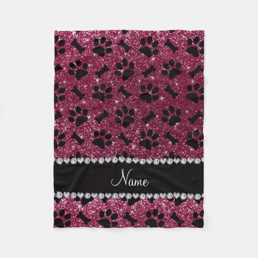 Eigen naam paars glitter botten fleece deken (Voorkant)