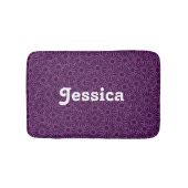 Eigen naam paarse bloemen op zwart badmat (Voorkant)