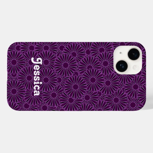 Eigen naam paarse bloemen op zwart Case-Mate iPhone case (Achterkant (horizontaal))