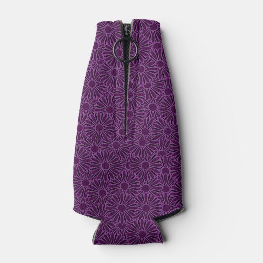 Eigen naam paarse bloemen op zwart flesjeskoeler (Achterkant)