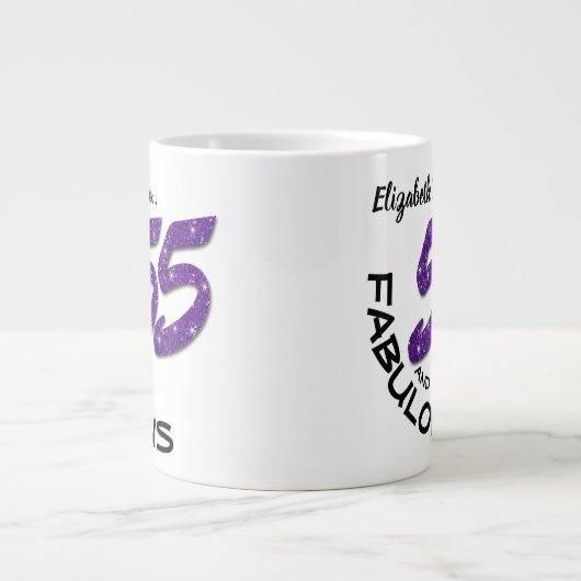 Eigen naam Paarse Glitter 55-jarige verjaardag Grote Koffiekop (Voorkant)
