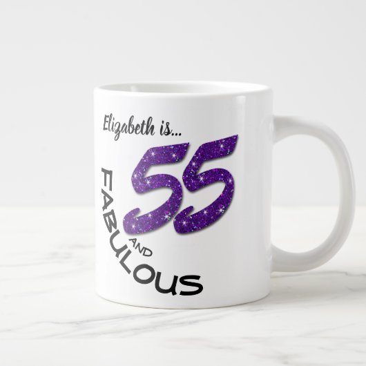 Eigen naam Paarse Glitter 55-jarige verjaardag Grote Koffiekop (Rechts)