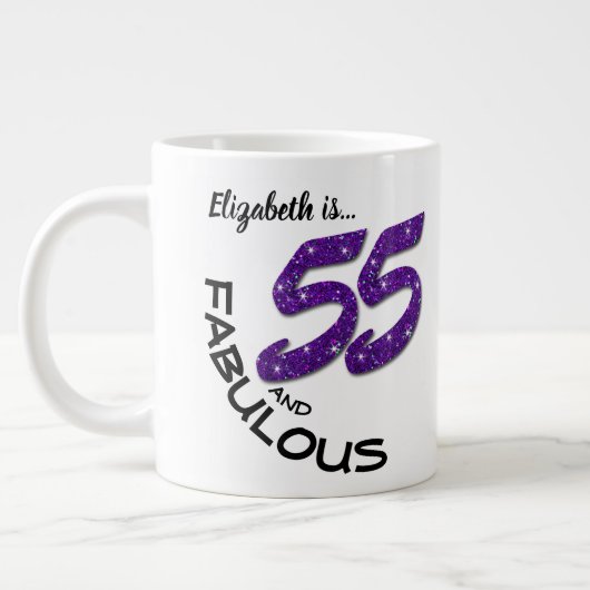 Eigen naam Paarse Glitter 55-jarige verjaardag Grote Koffiekop (Links)
