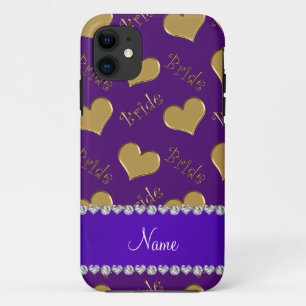 Eigen naam paarse gouden harten Case-Mate iPhone case