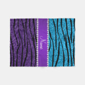 Eigen naam paarse hemelblauwe glitterzebrastrepen fleece deken (Voorkant (Horizontaal))