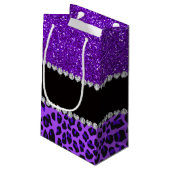 Eigen naam paarse leopard indigo paarse glitter klein cadeauzakje (Achterkant Gekanteld)