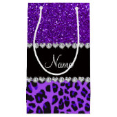 Eigen naam paarse leopard indigo paarse glitter klein cadeauzakje (Voorkant)