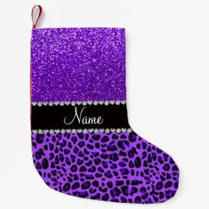 Eigen naam paarse leopard indigo paarse glitter kleine kerstsok