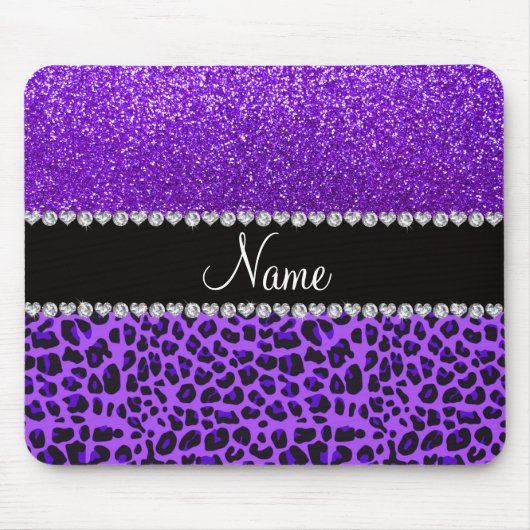 Eigen naam paarse leopard indigo paarse glitter muismat (Voorkant)