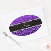 Eigen naam paarse leopard indigo paarse glitter ovale sticker (Envelop)