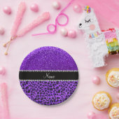 Eigen naam paarse leopard indigo paarse glitter papieren bordje (Feest)