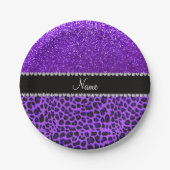 Eigen naam paarse leopard indigo paarse glitter papieren bordje (Voorkant)