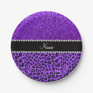 Eigen naam paarse leopard indigo paarse glitter papieren bordje