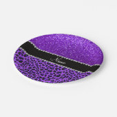 Eigen naam paarse leopard indigo paarse glitter papieren bordje (Gekanteld)