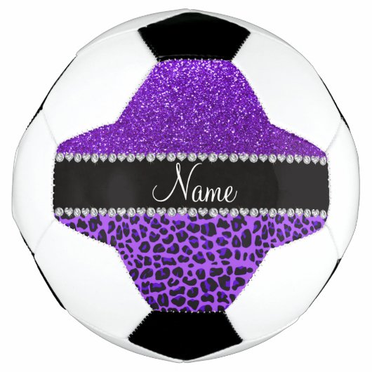 Eigen naam paarse leopard indigo paarse glitter voetbal (Voorkant)