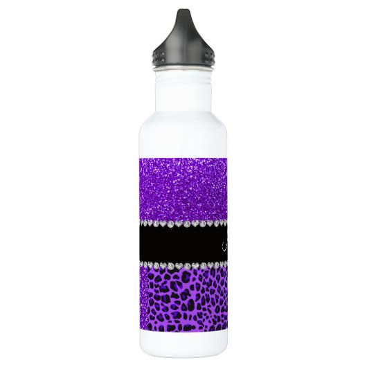 Eigen naam paarse leopard indigo paarse glitter waterfles (Links)