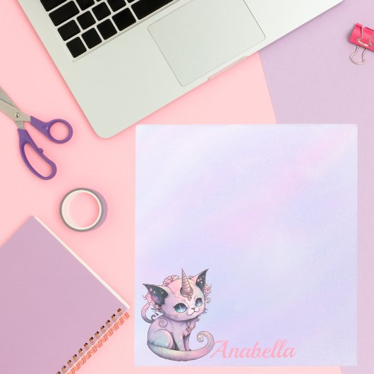 Eigen naam pastel Gothic Cat Unicorn Notitieblok