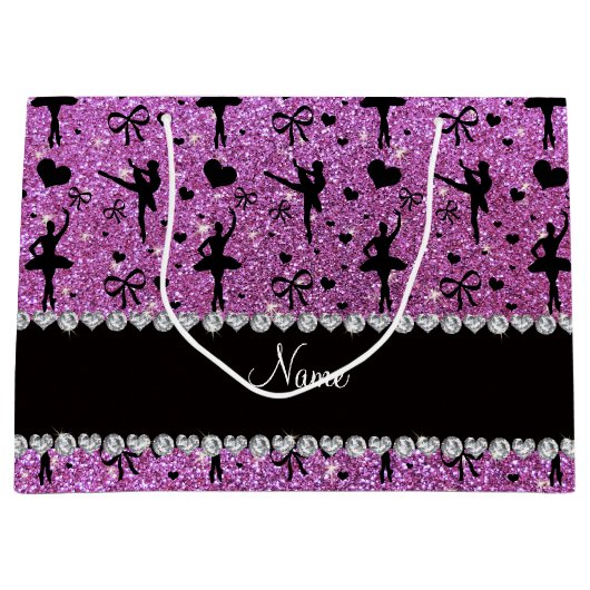 Eigen naam pastel paarse glitter ballerinas groot cadeauzakje (Voorkant)