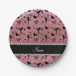 Eigen naam pastel roze glitter figuur skilting papieren bordje