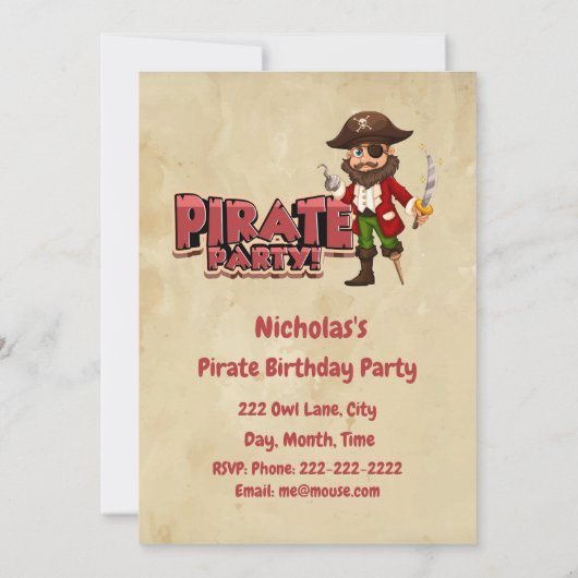 Eigen naam Pirate Birthday Party Invitation Kaart (Achterkant)