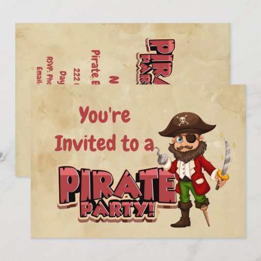 Eigen naam Pirate Birthday Party Invitation Kaart (Voorkant / Achterkant)