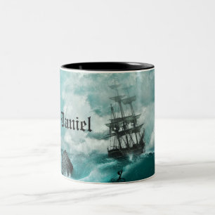 Eigen naam Pirate Ship Vibrant Stormy Ocean Mok