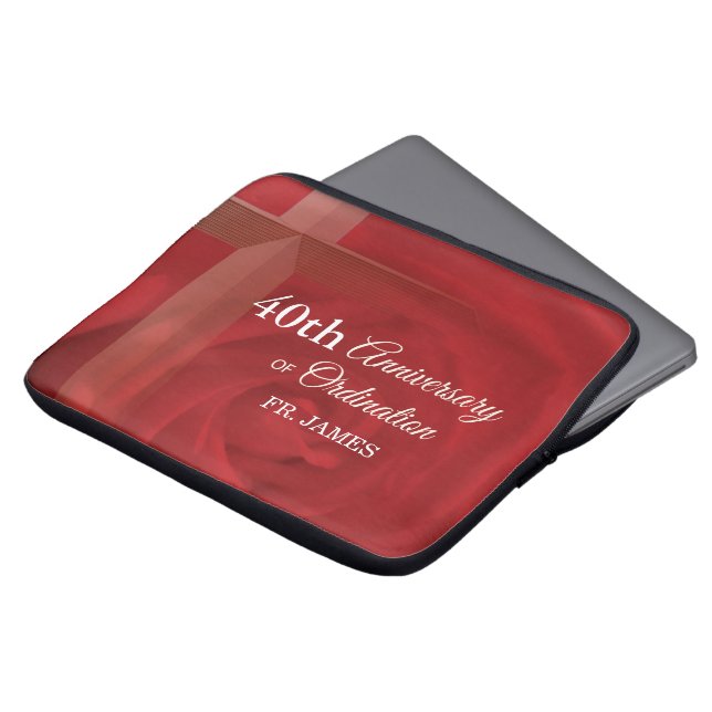 Eigen naam Priest Jubileum Ordination Red Rose Laptop Sleeve (Voorkant top)