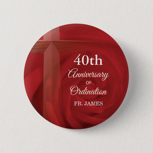 Eigen naam Priest Jubileum Ordination Red Rose Ronde Button 5,7 Cm (Voorkant)