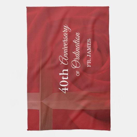 Eigen naam Priest Jubileum Ordination Red Rose Theedoek (Verticaal)