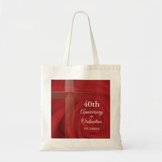 Eigen naam Priest Jubileum Ordination Red Rose Tote Bag (Voorkant)