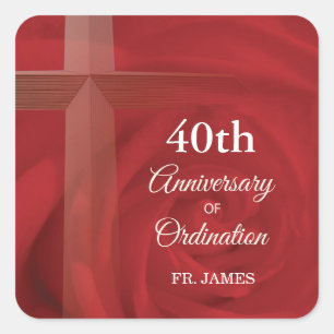 Eigen naam Priest Jubileum Ordination Red Rose Vierkante Sticker