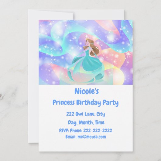 Eigen naam Princess Birthday Party Kaart (Achterkant)