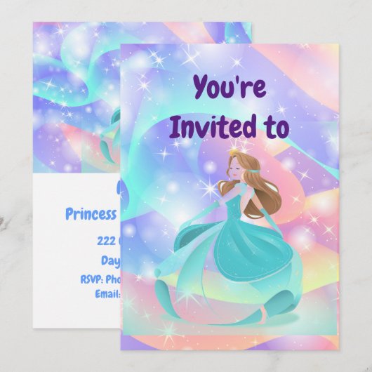 Eigen naam Princess Birthday Party Kaart (Voorkant / Achterkant)