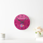 Eigen naam prinses castle neon hot roze glitter ronde klok (Huis)