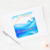 Eigen naam Rainbow Summer Magic Blue Dolphins Vierkante Sticker (Envelop)