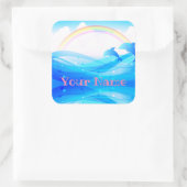 Eigen naam Rainbow Summer Magic Blue Dolphins Vierkante Sticker (Tas)