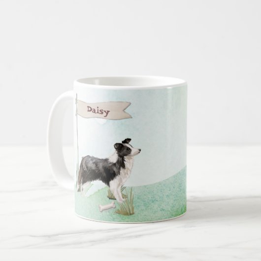 Eigen naam rand Collie Pet Dog Koffiemok (Voorkant links)