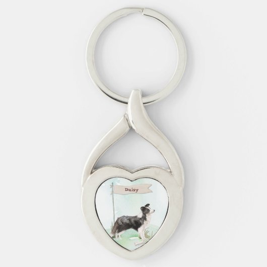 Eigen naam rand Collie Pet Dog Sleutelhanger (Voorkant)