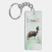 Eigen naam rand Collie Pet Dog Sleutelhanger (Voorkant Links)