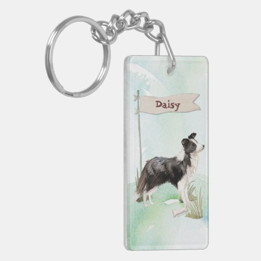 Eigen naam rand Collie Pet Dog Sleutelhanger (Voorkant Links)