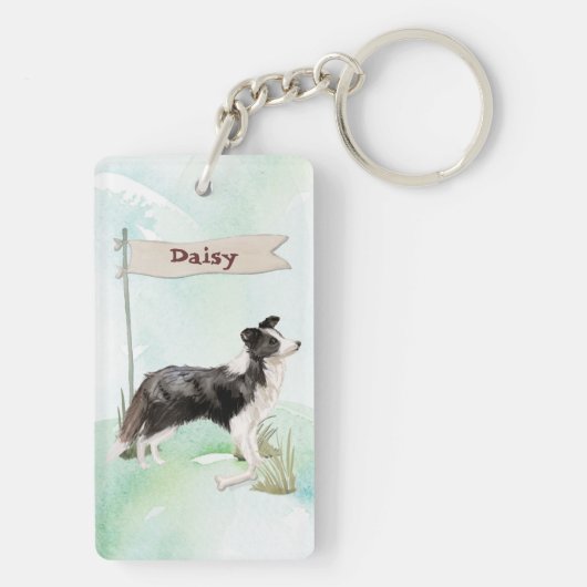 Eigen naam rand Collie Pet Dog Sleutelhanger (achterkant)